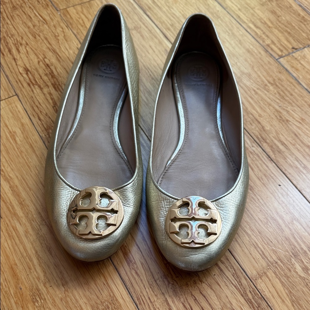 Tory Burch Gold Leather Ballet Flats